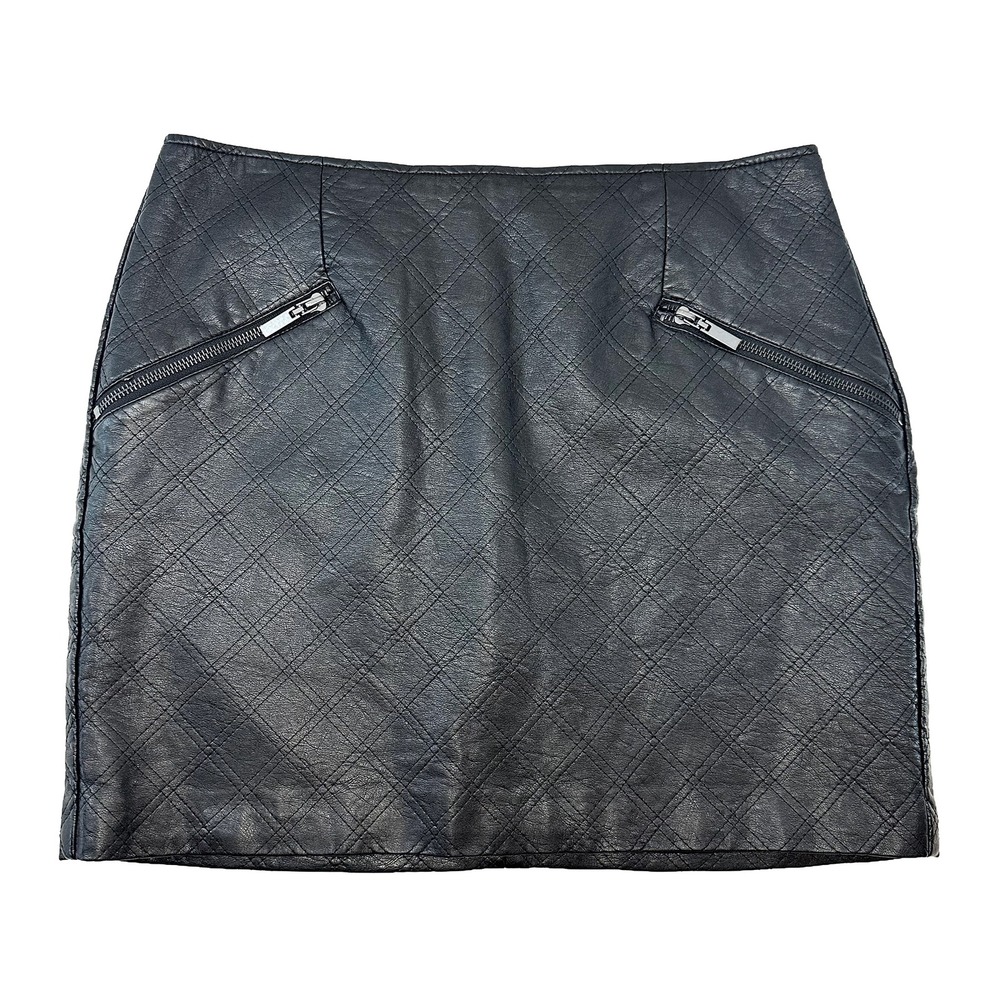 MOSSIMO Faux Leather Quilted Mini Skirt • 12 • black • biker indie goth edgy